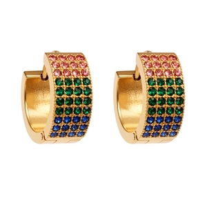 Boucles d'oreilles créoles plaquées or 18k avec quatre rangées de zircons colorés