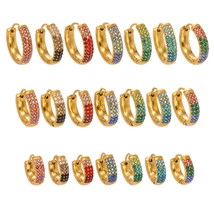 Pendientes de aro geométricos con circonitas de colores en tres tamaños para mujer