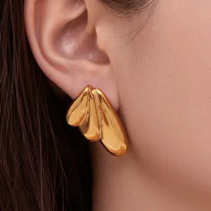 Titanium Steel Layered Fan Wing Earrings 18K Gold Plated Geometric Polished Statement Jewelry For Women