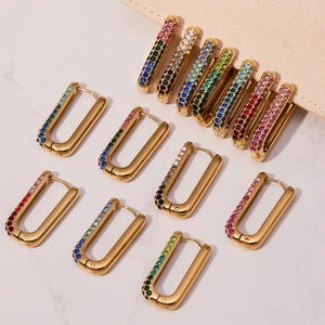 18k gold plated U-shaped earrings set with colorful multi-row 5A cubic zirconia