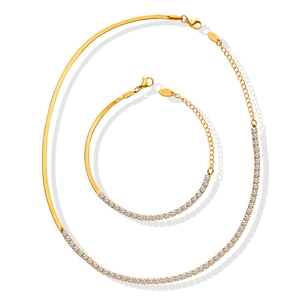 Gold plated jewelry set with zircon snake chain and tennis necklace and bracelet