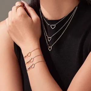 Gioielli In Acciaio Inossidabile Cuore Infinito Zircone Pendente Collana E Bracciale Moda Lusso Leggero Donne Elegante
