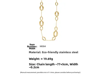 Detaillierte Maße der 18k vergoldeten Edelstahl Gliederkette für Damen in langer Form