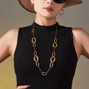 Geometrische Ovale Gliederkette Lange Halskette 18K Vergoldet 304 Edelstahl Hochglanzpoliert Pulloverkette Damen Schmuck