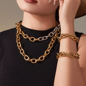Ensemble collier et bracelet en acier inoxydable plaqué or 18 carats avec chaîne épaisse