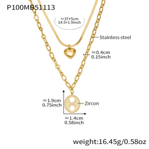 Mesures détaillées du collier double couche plaqué or 18k avec pendentif en zircon