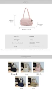 Detailed size chart and specifications for the lightweight canvas tote bag