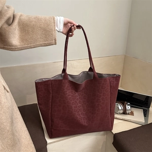 Sac Cabas en Suède à Imprimé Léopard Vintage Femmes Grande Capacité Urbain Simple Sac à Épaule Quotidien Décontracté