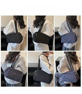 Detailed views of a minimalist canvas tote bag in black and navy on models
