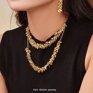 Stainless Steel Heart Pendant Necklace 18K Gold Plated Luxury Clustered Hearts Fringe Style For Women Trendy Jewelry