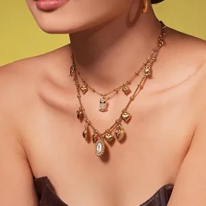 Retro Bohemian Necklace Featuring Owl Heart And Oval Medallion Pendants 18K Gold Plated Stainless Steel With Zircon