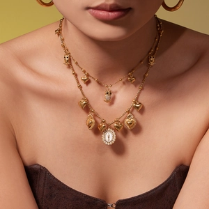 Layered 18k gold plated owl necklace set with 5A zircon and oval religious medal pendant