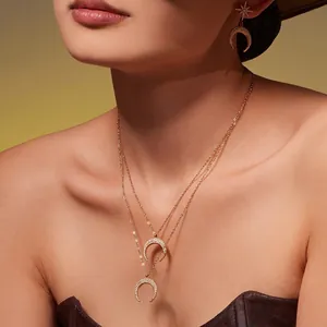 Collana E Orecchini Mezzaluna Stella Gioielli Acciaio Inossidabile Con Zircone Placcato Oro Elegante Moda Per Donne