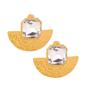 Boucles d'oreilles demi-cercle dorées avec pierre en verre rectangulaire texturée