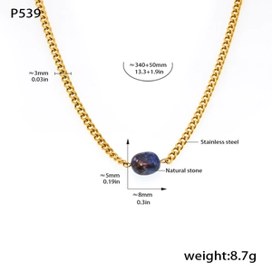 Detailed product dimensions for gold stainless steel chain necklace with stone pendant