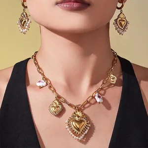 Parure Bijoux Collier Boucles D'oreilles Acier Inoxydable Cœur Couronne Pendentif Céramique Pierre Naturelle Perle Coquillage Style Baroque Pour Femme