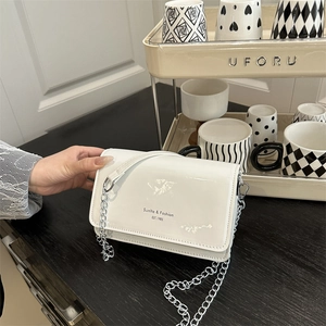 Glossy Patent Leather Crossbody Bag Small Square Shoulder Handbag With Metal Chain Strap Fashion Versatile Women Purse