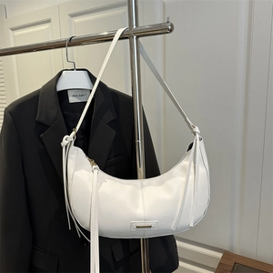Women Fashion Half Moon Hobo Bag PU Leather Underarm Shoulder Bag With Tassel Metal Decor Minimalist Urban Daily Casual Bag