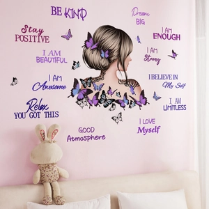 Inspirational purple butterfly wall decals with quote stickers for a girl's bedroom