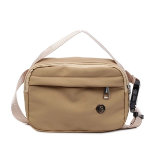 Khaki casual crossbody bag for outdoor travel with adjustable strap and multiple zippers