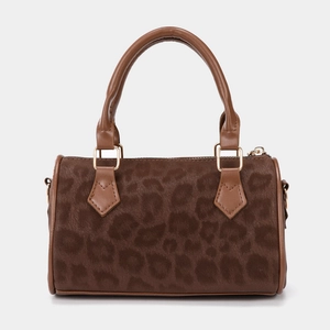 Women Leopard Print Boston Bag Suede Handbag Crossbody Barrel Bag Fashion Daily Travel Accessories Retro Gold Hardware