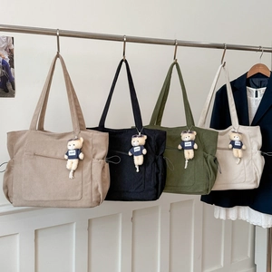 Women Corduroy Tote Bag Large Capacity Minimalist Shoulder Bag Casual Commuter Handbag Retro Street Style