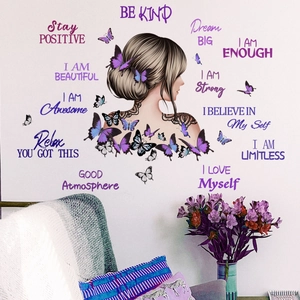Purple girl butterfly wall decals with inspirational quotes for living room home decor
