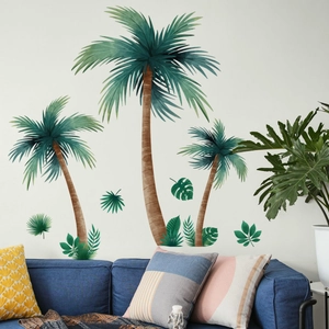 Realistic tropical palm trees and monstera leaf wall stickers for living room decor