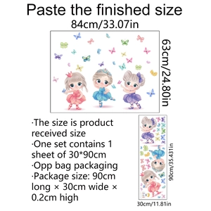 Wandtattoo Set mit Cartoon-Prinzessinnen und bunten Schmetterlingen für Kinderzimmer