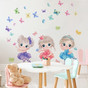 Cartoon Ballett Prinzessin Mädchen Wandaufkleber PVC Wasserdicht Abnehmbar DIY Schmetterling Aufkleber Für Kinderzimmer Dekoration