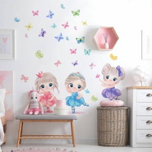 Wandsticker mit Cartoon-Prinzessinnen und Schmetterlingen für Kinderzimmer Deko