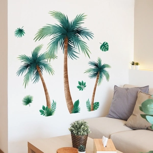 Tropical palm tree wall decals in watercolor style for a modern living room decor