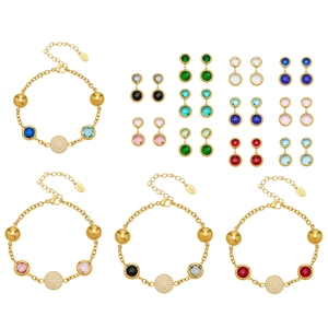 Elegant gold-plated stainless steel jewelry sets with colorful cubic zirconia stones