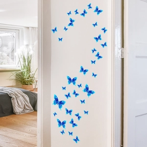 Detailed view of luminous blue butterfly wall stickers with ice crystal texture for bedroom decor