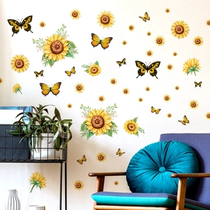 Vibrant sunflower and butterfly wall sticker set for bedroom window glass decor