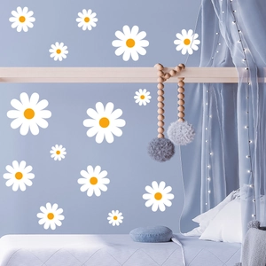 Adesivi Murali Floreali Margherita Bianca in PVC Autoadesivi per Camera da Letto Soggiorno Cameretta Decorazione Murale Botanica per la Casa