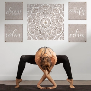 Zen 5-piece mandala wall art set featuring yoga quotes and calm bohemian patterns