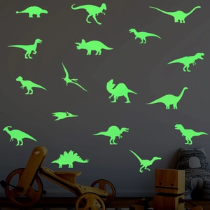 Luminous dinosaur wall stickers glowing in the dark for kids room and nursery decor