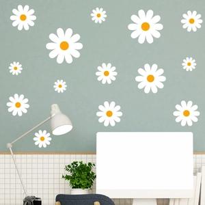 Adesivi murali autoadesivi con margherite bianche per decorazioni d'interni minimal