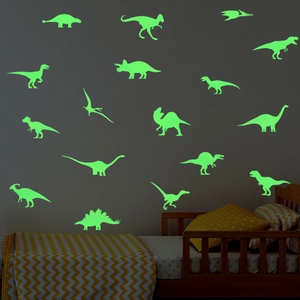 Glow In The Dark Dinosaur Wall Stickers For Kids Room Rainbow Luminous PVC Animal Silhouette Wall Decals For Bedroom Decor