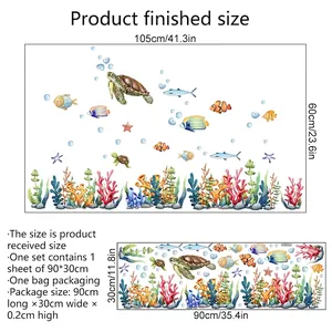 Sea turtle and tropical fish underwater wall decal set for bathroom home decoration
