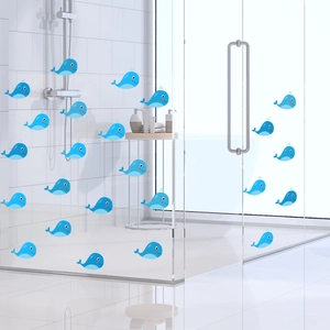 Blue whale wall stickers for bathroom glass doors and tiles in a modern interior setting
