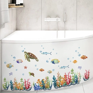 Ocean Sea World Wall Stickers PVC Waterproof Self-Adhesive Sea Turtle Fish Coral Reef For Bathroom Bathtub Decor