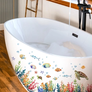 Sea turtle and coral ocean world wall decals for bathroom bathtub decoration