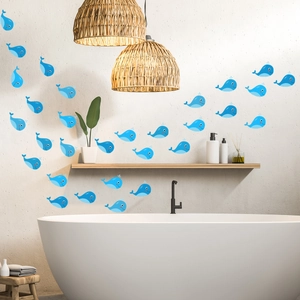 Blue cartoon whale wall stickers set for bathroom and nursery DIY wall decoration