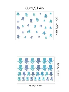 Detailed size chart for octopus wall sticker showing layout dimensions and product specifications
