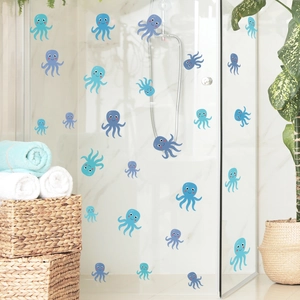 Cartoon Octopus Bathroom Wall Stickers Waterproof PVC Self Adhesive Sea Animal Decals For Shower Glass Tiles Home Decor