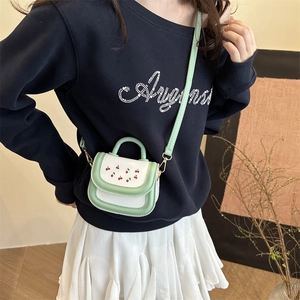 Mini Crossbody Bag PU Leather Cherry Print Color Block Sweet Small Handbag For Women Girls