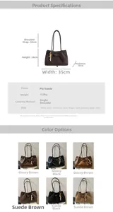 Detailed size chart for retro tote bag with PU and suede leather material specifications