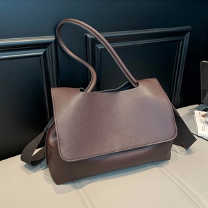 Retro PU Leather Flap Shoulder Bag For Women Large Capacity Suede Frosted Crossbody Tote Bag With Wide Strap Commuting Handbag